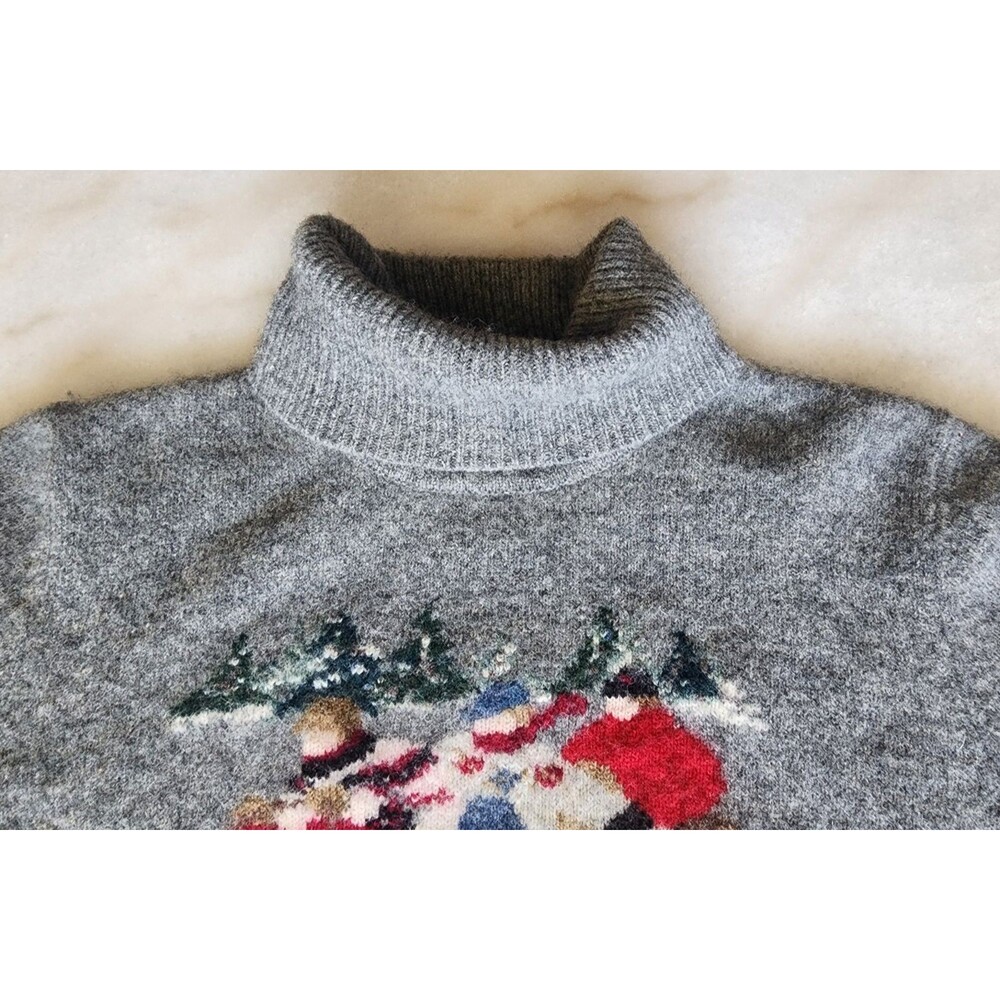 Vintage Womens Rare Lauren Ralph Lauren Lambswool Grey Med P Sled Scene Sweater - Picture 9 of 16